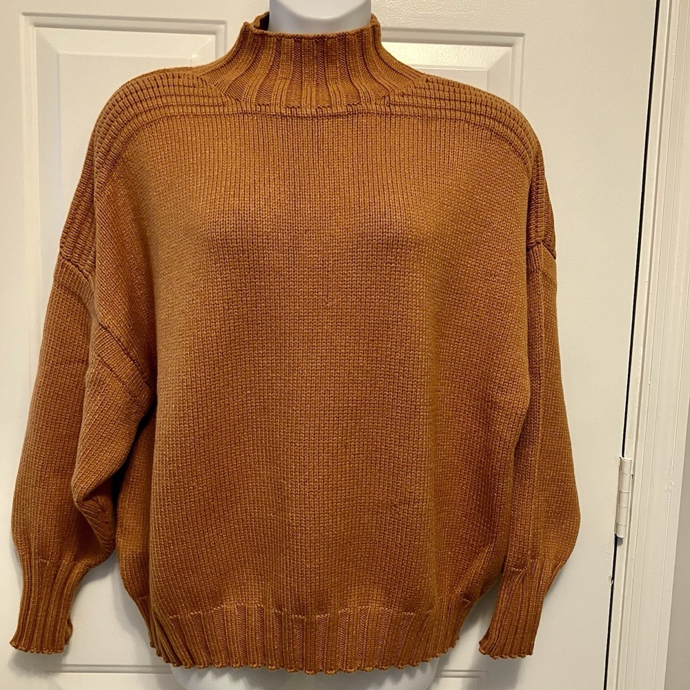 Lulus‎ Sweater Sz Large Dolman Sleeve Chunky Knit Rust Brown Women's Mock Neck
